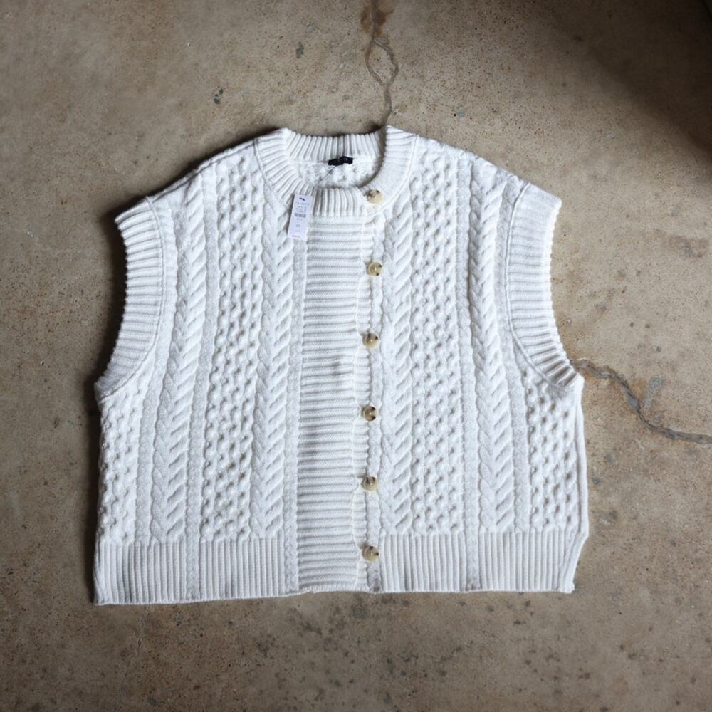 NWT Plus Size Talbots 3X Ivory Cable Knit Sweater Vest Button Front Fall Autumn